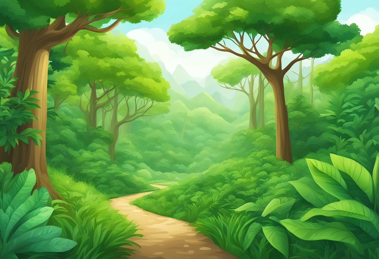Lush green forest with various economic trees, showcasing their medicinal and economic value