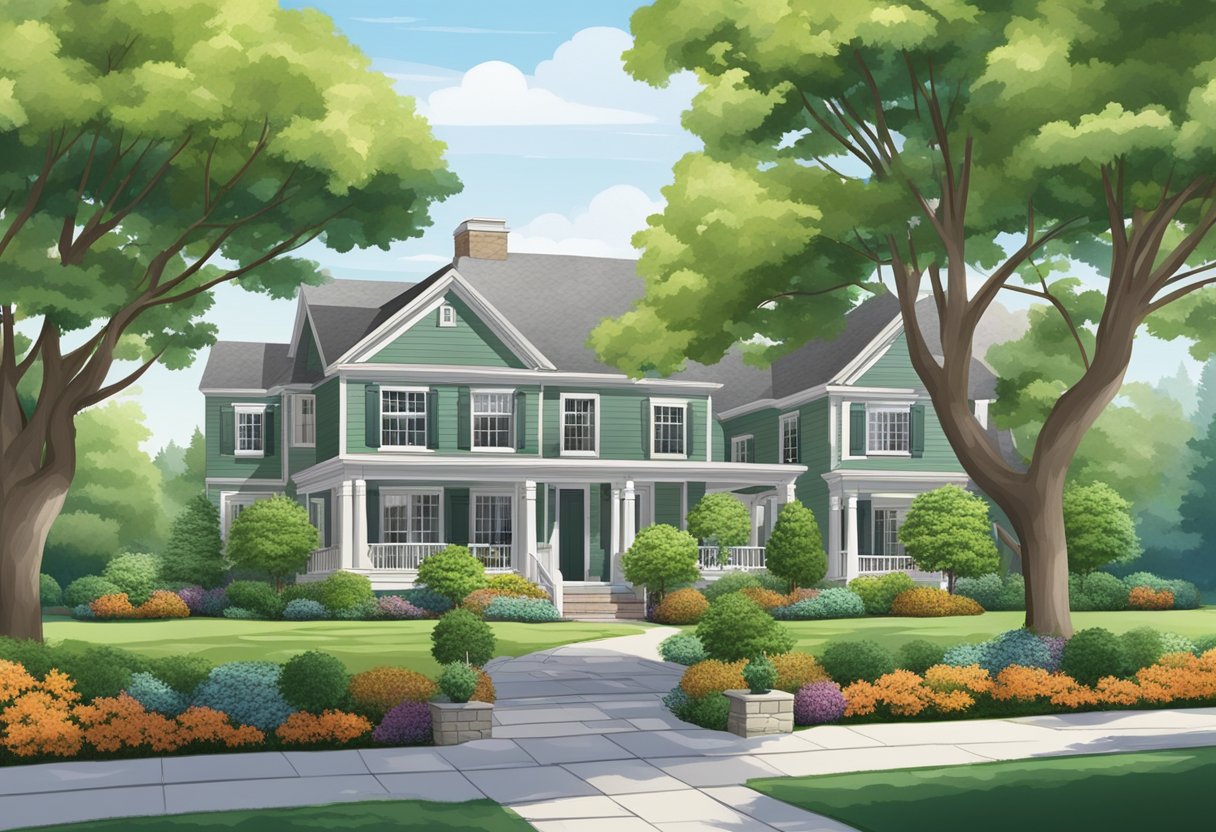Lush ornamental trees line a manicured home landscape, providing health benefits and economic value