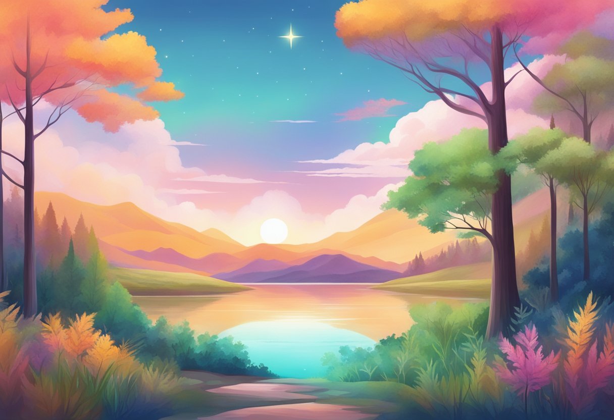 A serene natural landscape with vibrant colors and a sense of calm, depicting the effects of CBD