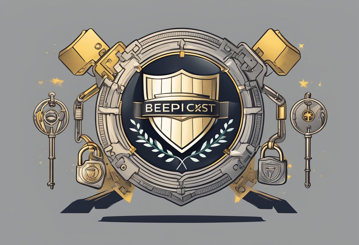 A shield with the words "Bezpečnost a Certifikace ccell" surrounded by a lock and key symbol, representing security and certification