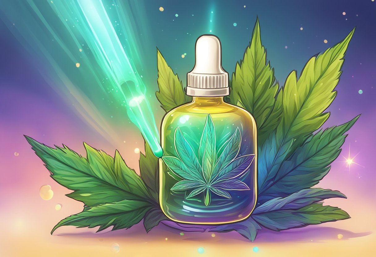 A dropper releasing CBD oil with a glowing aura around it