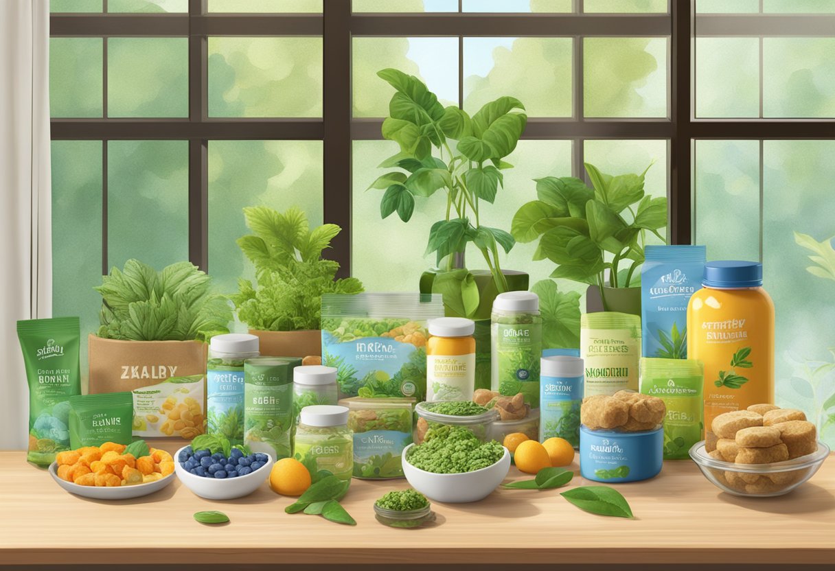 A table with a variety of Základy Edibles products displayed, surrounded by lush green plants and natural light streaming in through a window