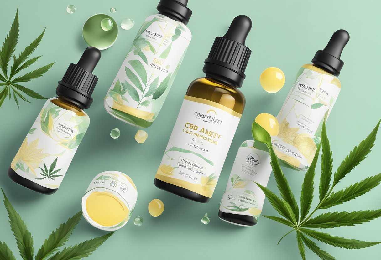 Anxiety relief CBD drops in a calming setting with soft lighting and botanical elements