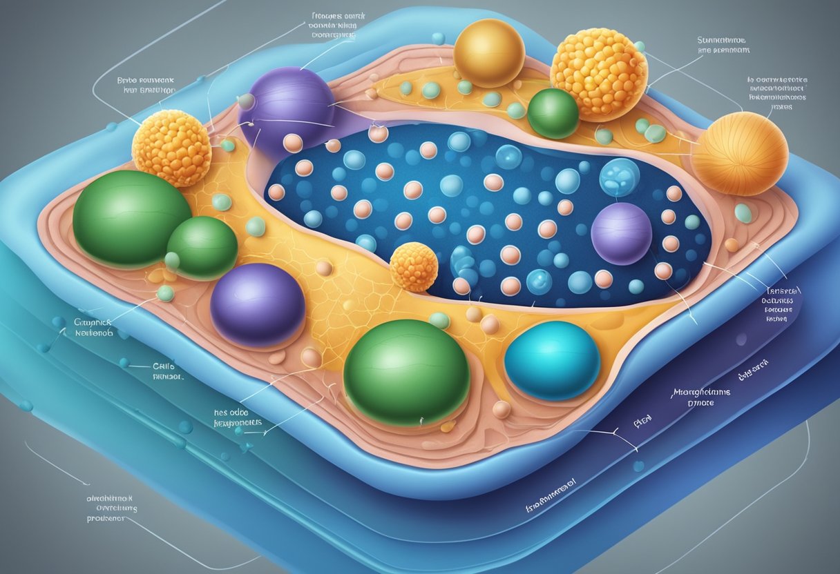 A cell membrane with basic information, surrounded by molecules and proteins