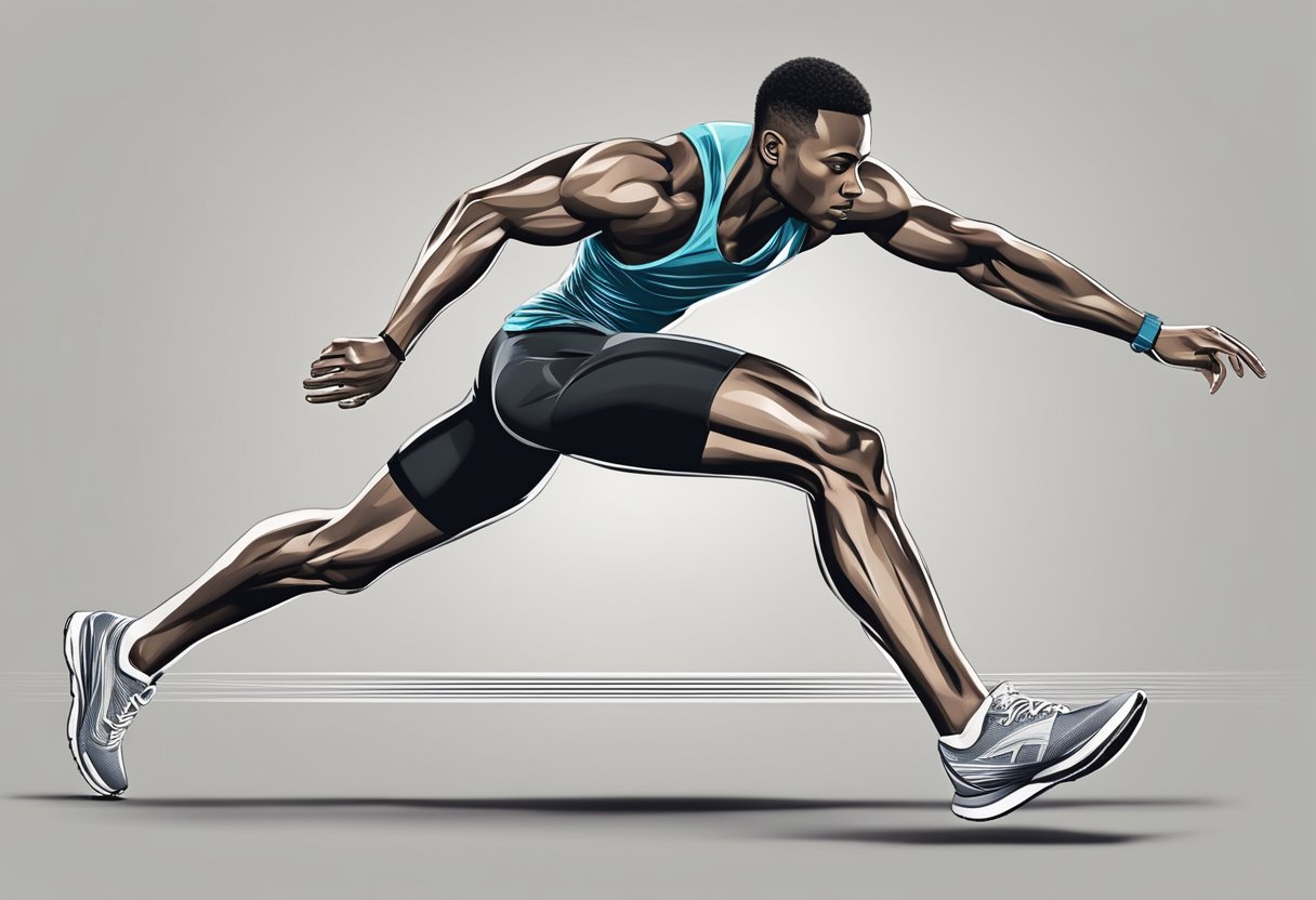 A sprinter bursts forward, muscles tense and body leaning forward. A runner maintains a steady pace, muscles engaged and body upright