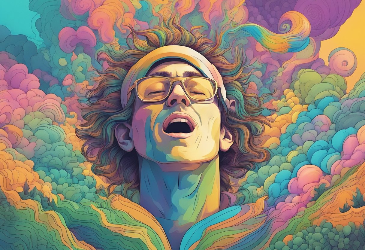 A person feeling relaxed and euphoric after consuming THC, with a sense of altered perception and heightened sensory experiences