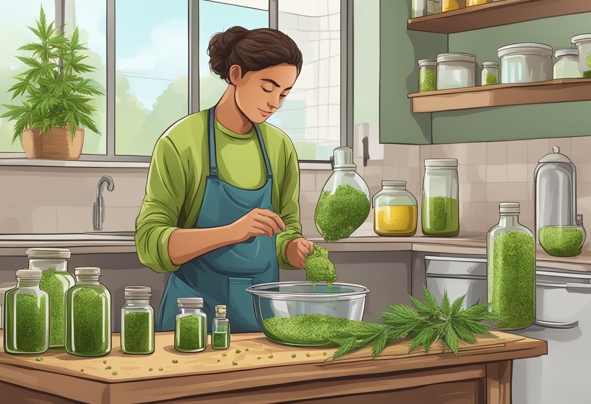 A person is making hemp oil and creating recipes