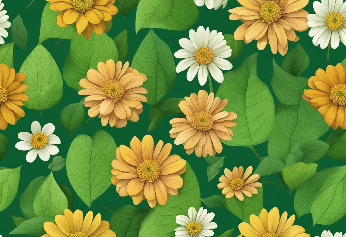 Zinnia leaves with white spots, varying in size and shape, scattered across the green surface