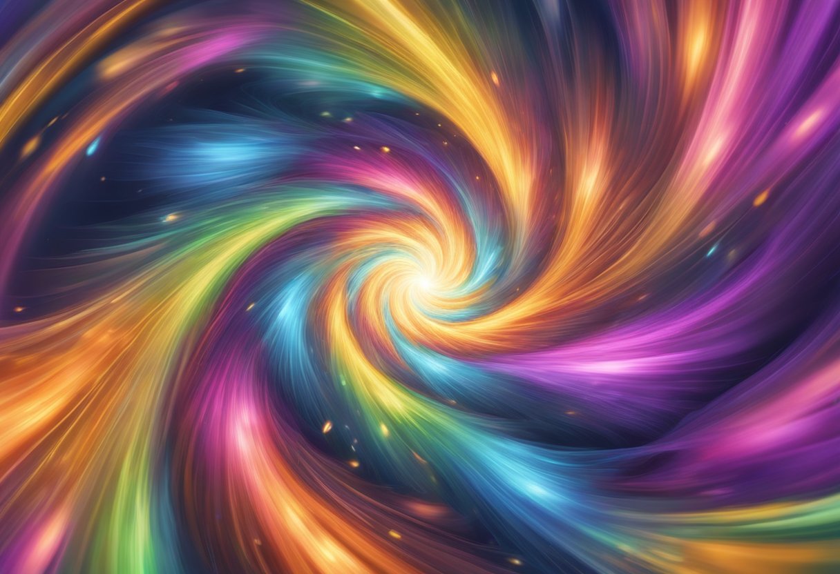 A swirling vortex of colorful energy radiates from a central point, pulsing and expanding in all directions