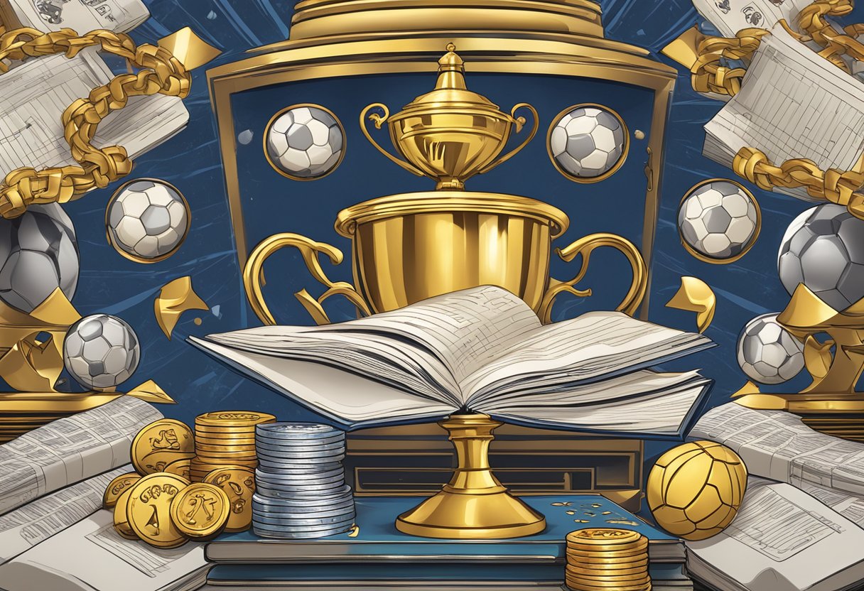 A book cover featuring a trophy surrounded by betting odds and championship symbols