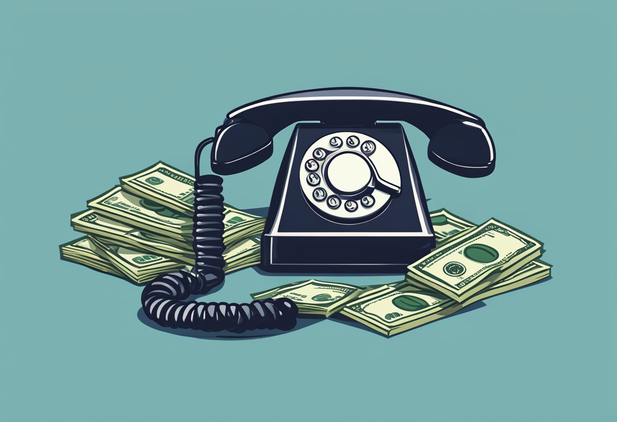 A phone ringing off the hook with a stack of cash growing beside it, symbolizing the success of pay per call lead generation for home service businesses