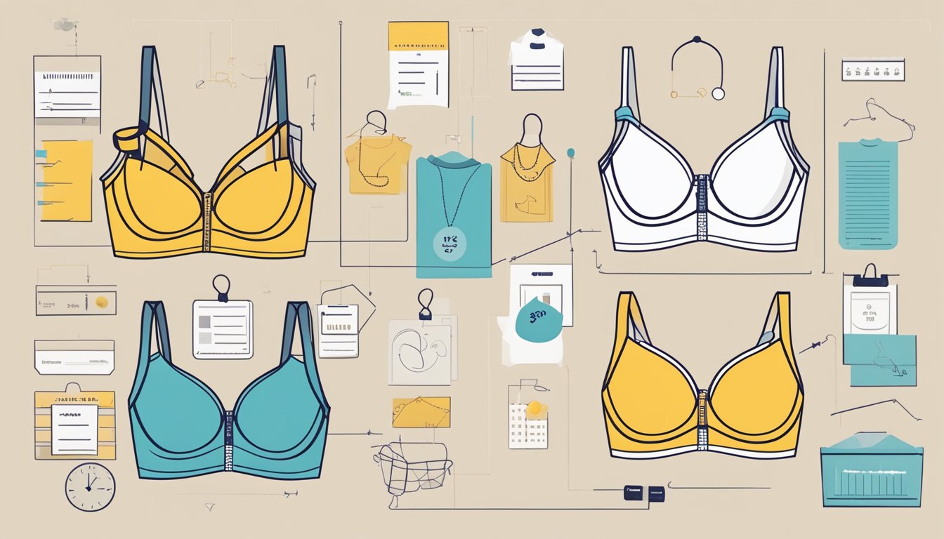 Various branded bras displayed with price tags, surrounded by charts and graphs showing pricing insights