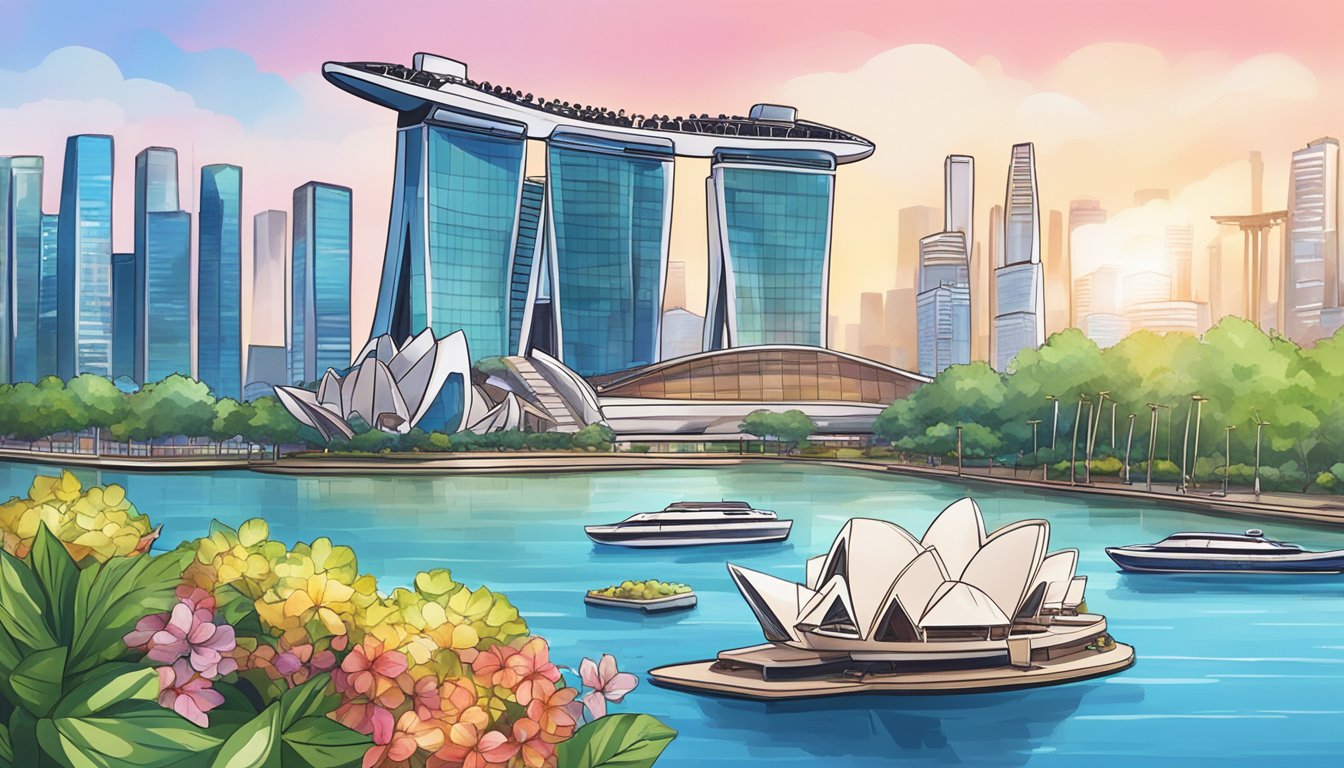 A pair of branded earrings from Accessorising Your Look, with the iconic Singapore skyline in the background