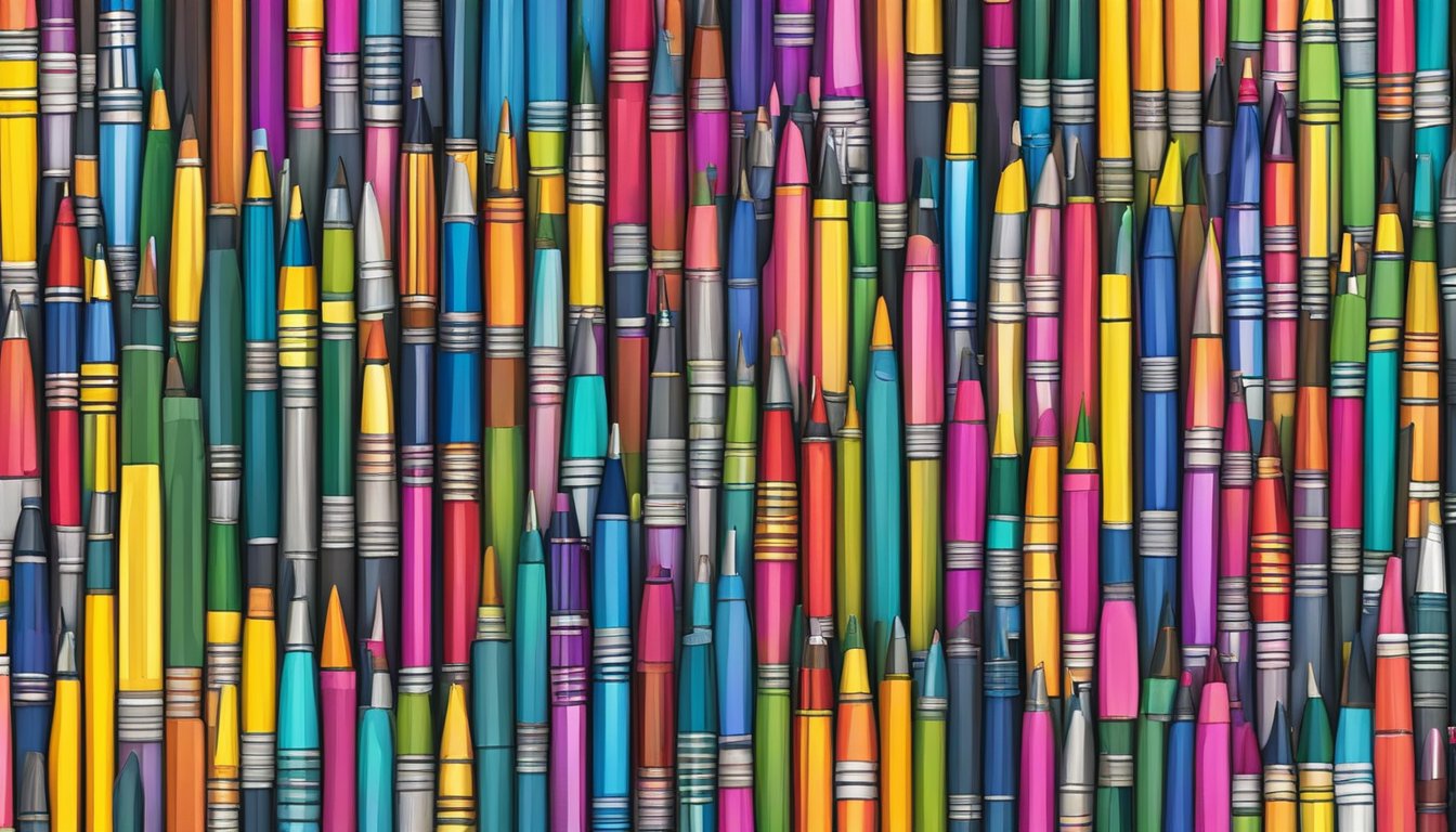A colorful array of branded pens arranged on a vibrant Sri Lankan market stall