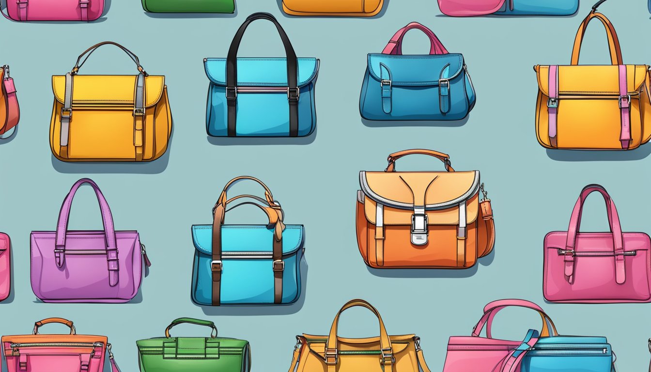 A colorful display of trendy branded sling bags on sale for summer