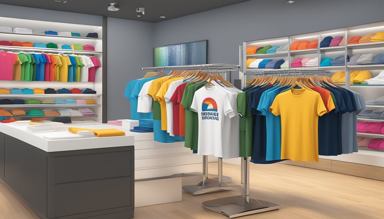 A group of branded t-shirts arranged in a visually appealing display, showcasing the organization's logo and slogan