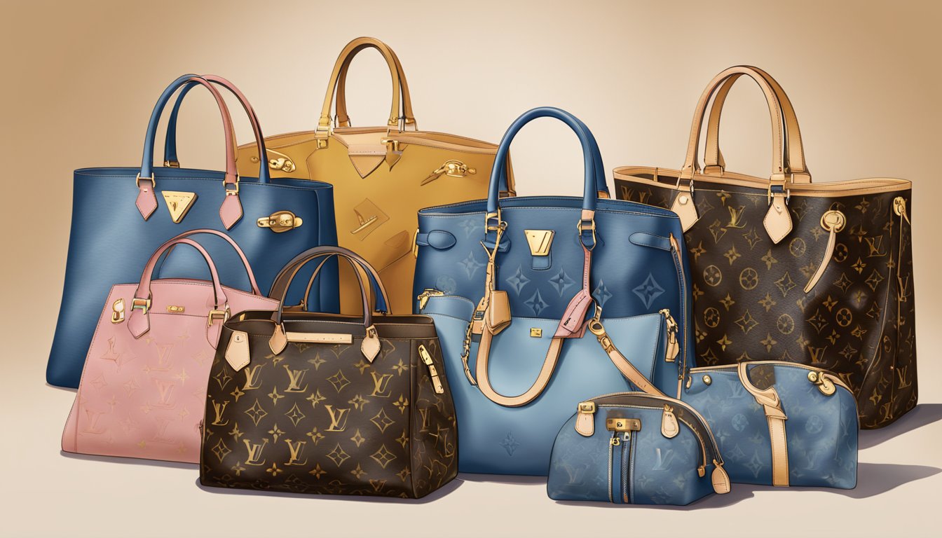 A display of iconic Louis Vuitton handbags, showcasing the brand's luxurious and timeless collection