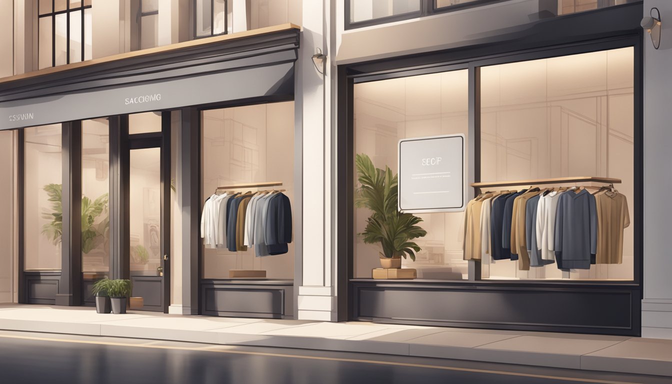 A cozy, modern storefront with minimalistic signage and a clean, inviting interior. Display windows showcase soft, neutral-colored clothing and comfortable loungewear