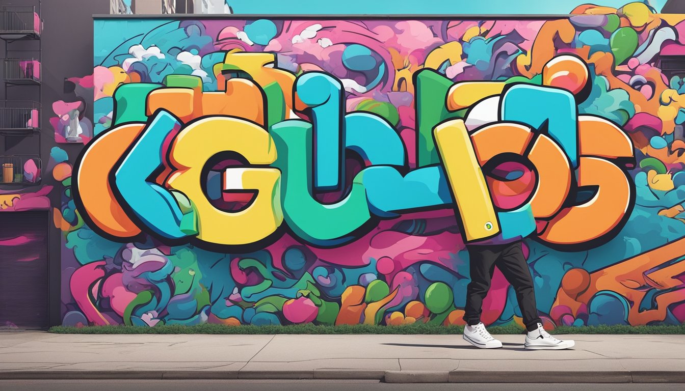 Colorful Golf Wang logos pop against a backdrop of urban street art and graffiti, creating a vibrant and edgy atmosphere