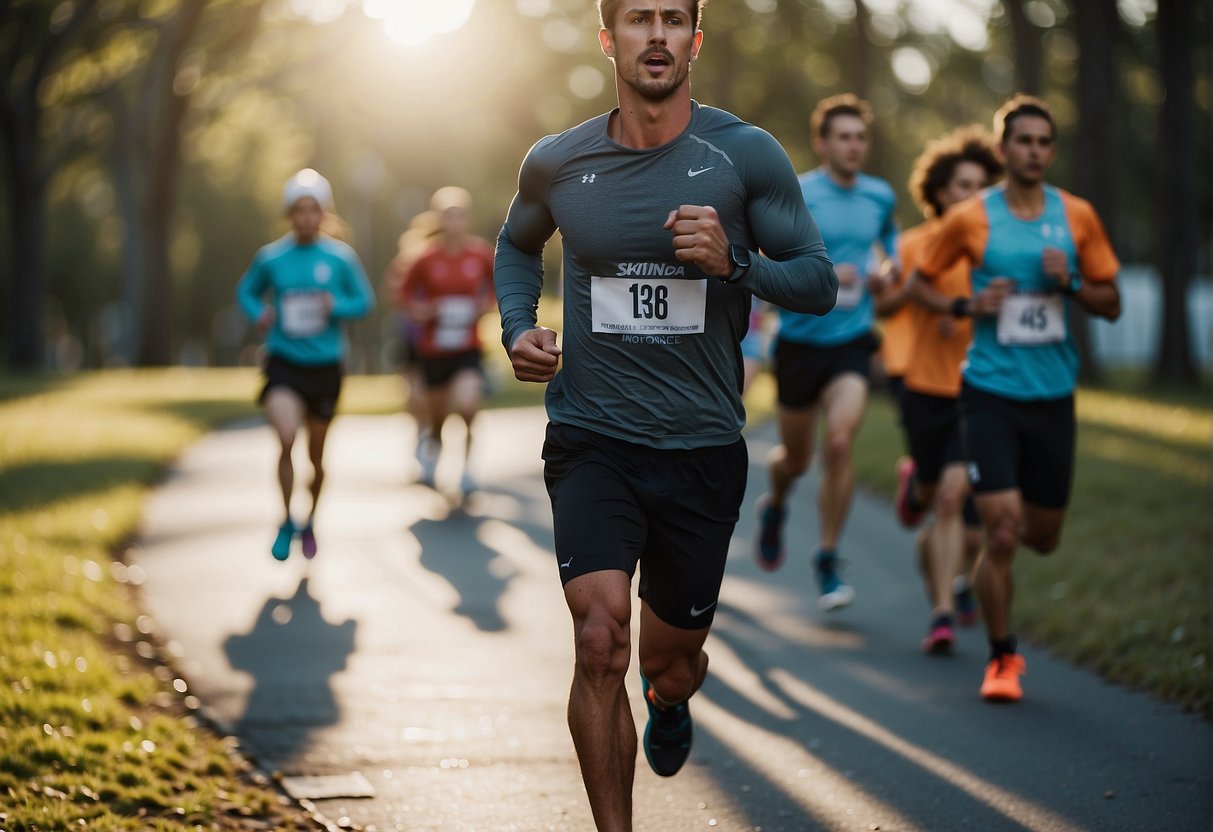 Runners follow a detailed 6-month training plan, incorporating speed work, long runs, and rest days. The schedule outlines gradual mileage increases to prepare for a half marathon