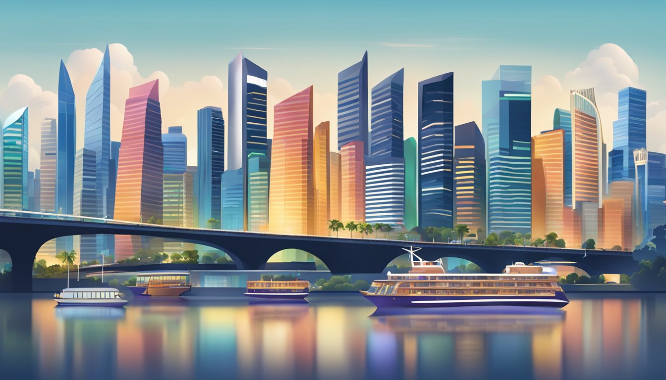 Iconic Singaporean brands logos displayed against city skyline backdrop