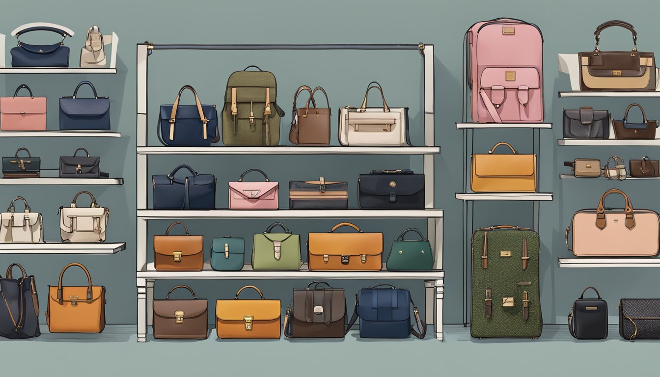 A display of emerging British bag brands, showcasing a variety of designs and styles