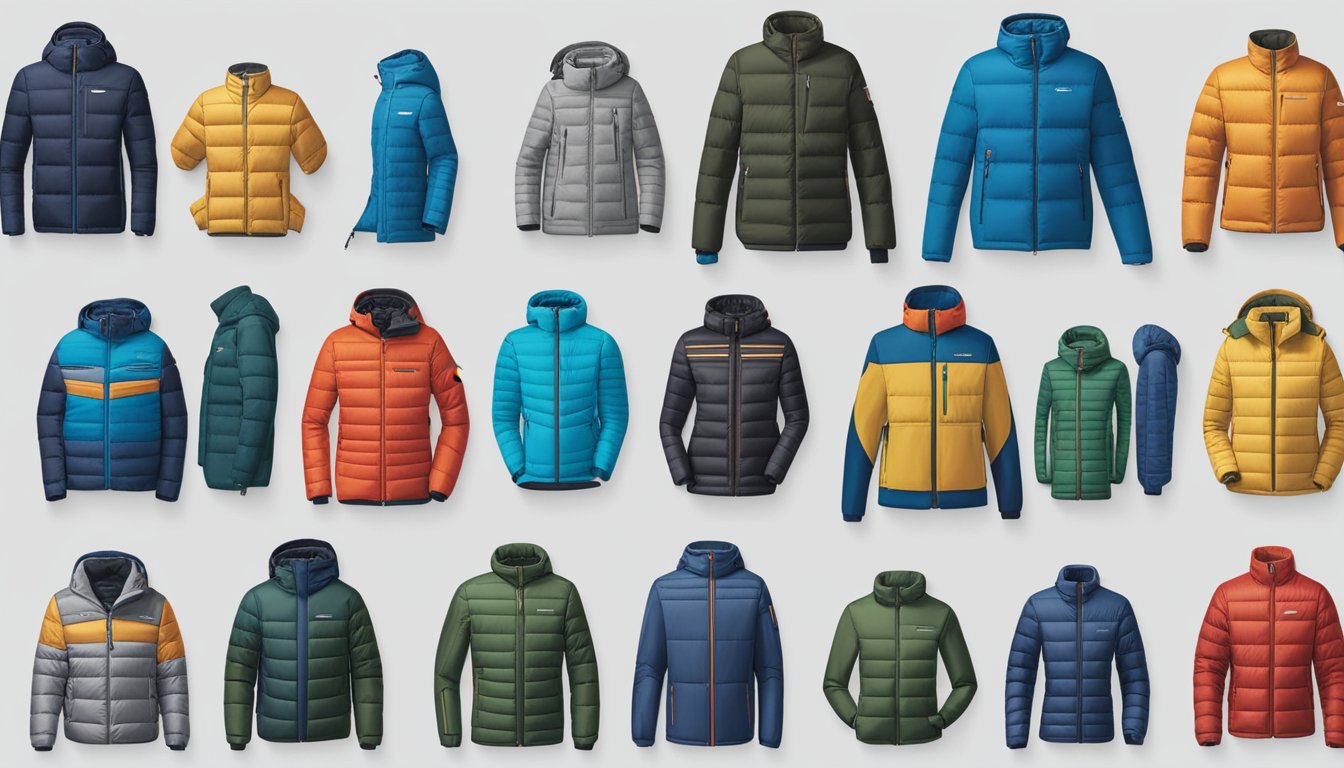 An array of Alpine brand jackets, from the original design to the latest models, displayed in a chronological order, showcasing the evolution of the brand's style and technology