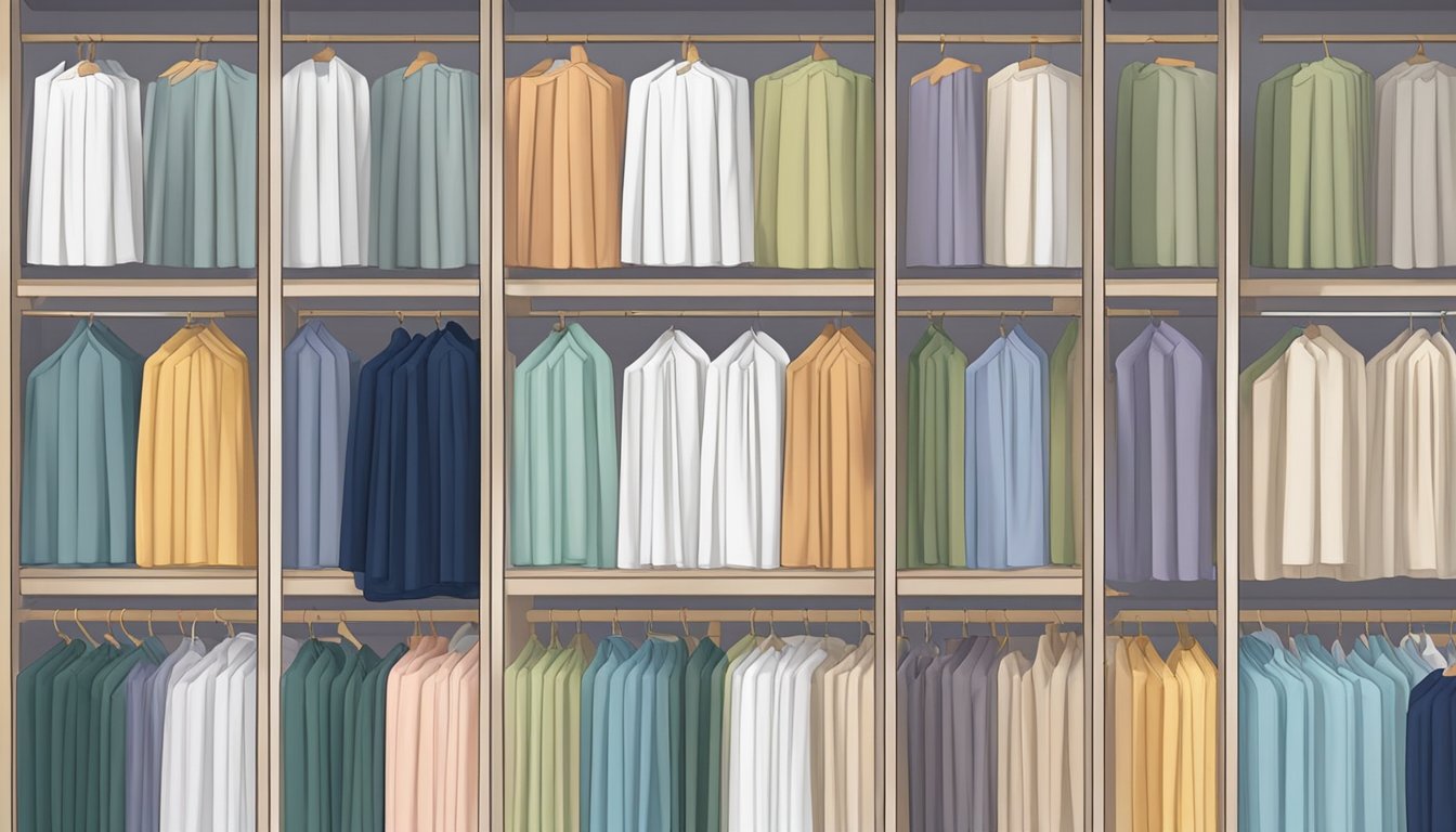 A display of various bed sheet brands in different sizes, colors, and patterns arranged neatly on shelves with price tags
