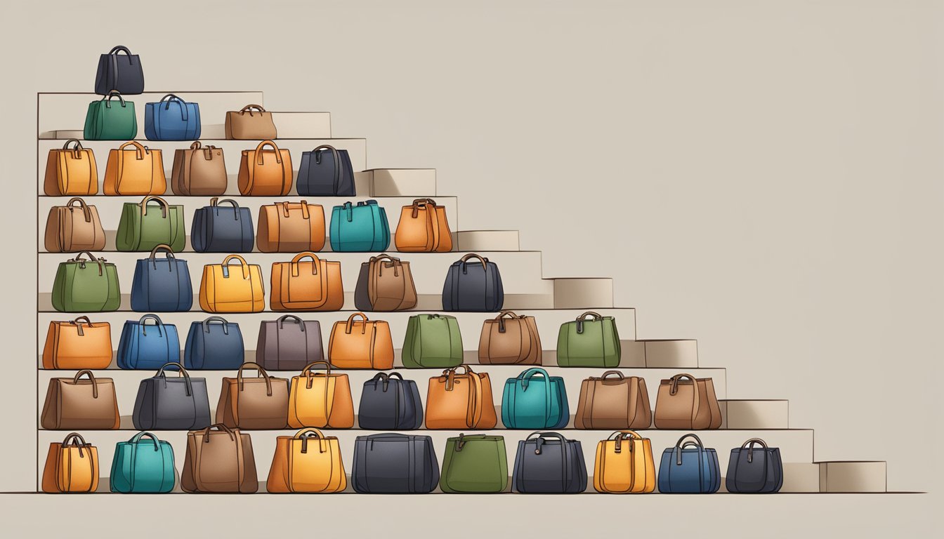 A stack of branded bags arranged in a pyramid, with the top bag representing the highest investment and value over time