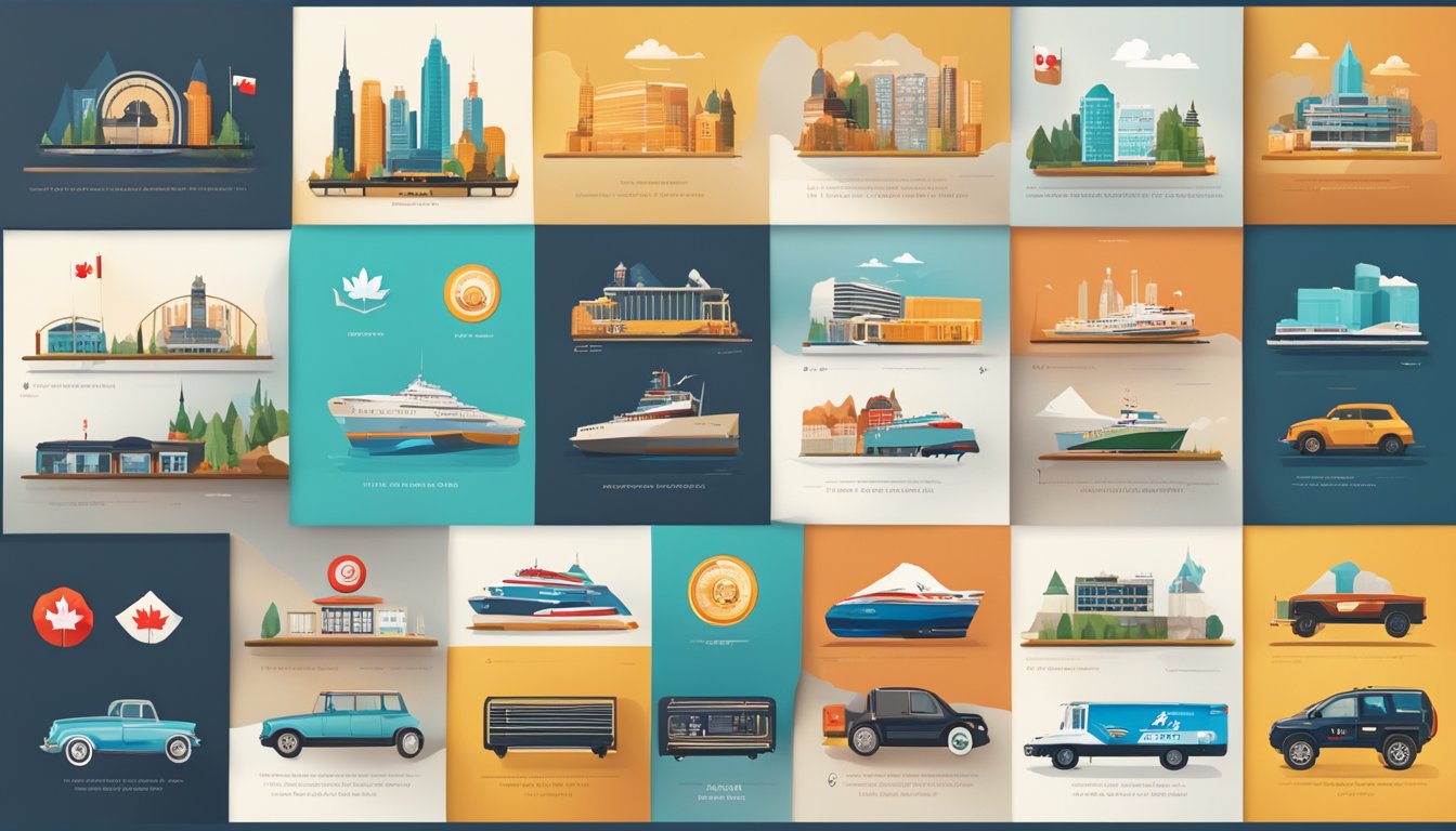 A timeline of Canadian speaker brands from past to present, showcasing logos and iconic products, surrounded by Canadian symbols and landscapes