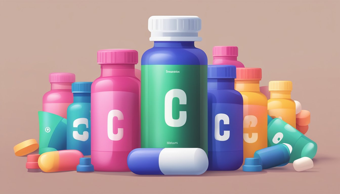 A colorful bottle of antioxidant tablets with a bold brand name surrounded by question marks