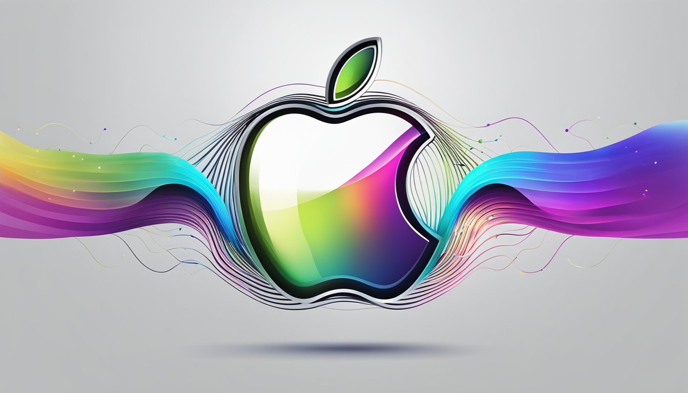 A sleek, modern apple logo pulsates with vibrant sound waves, evoking a sense of innovation and connectivity