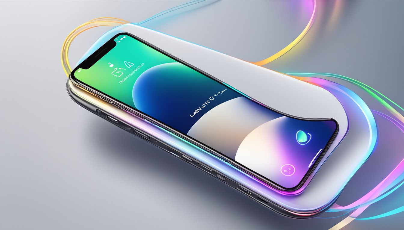 A sleek, modern Apple device emits vibrant sound waves, representing the brand's sonic innovation and technological advancements