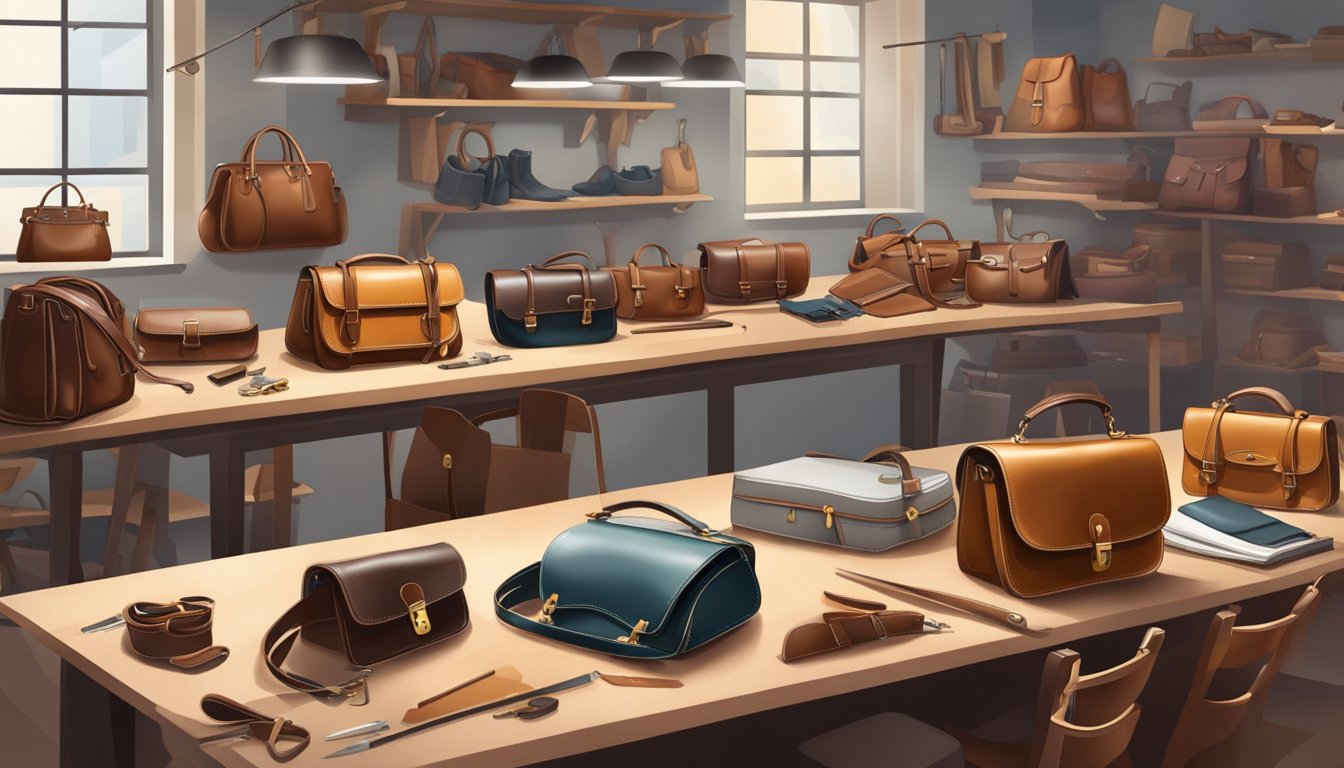 A workshop filled with fine leather, tools, and skilled hands creating high-quality British handbags