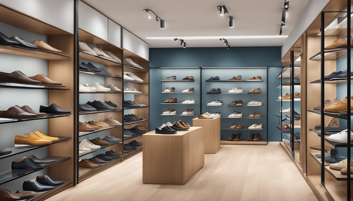 A display of Carlton London brand shoes and accessories arranged on shelves in a modern, well-lit store