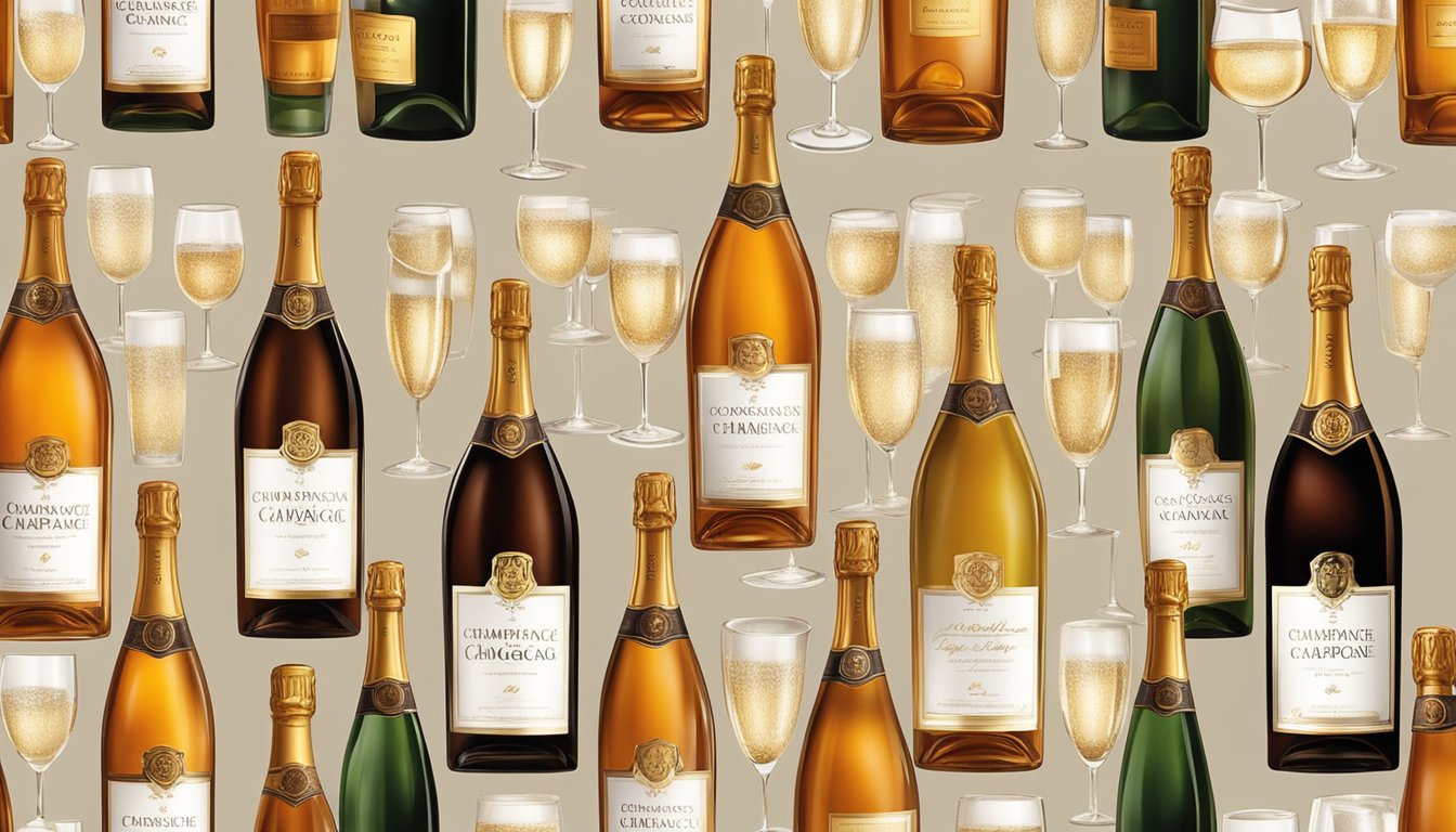 Bottles of champagne and cognac stand side by side, exuding luxury and elegance. The golden hues of the cognac complement the effervescence of the champagne, creating a scene of opulence