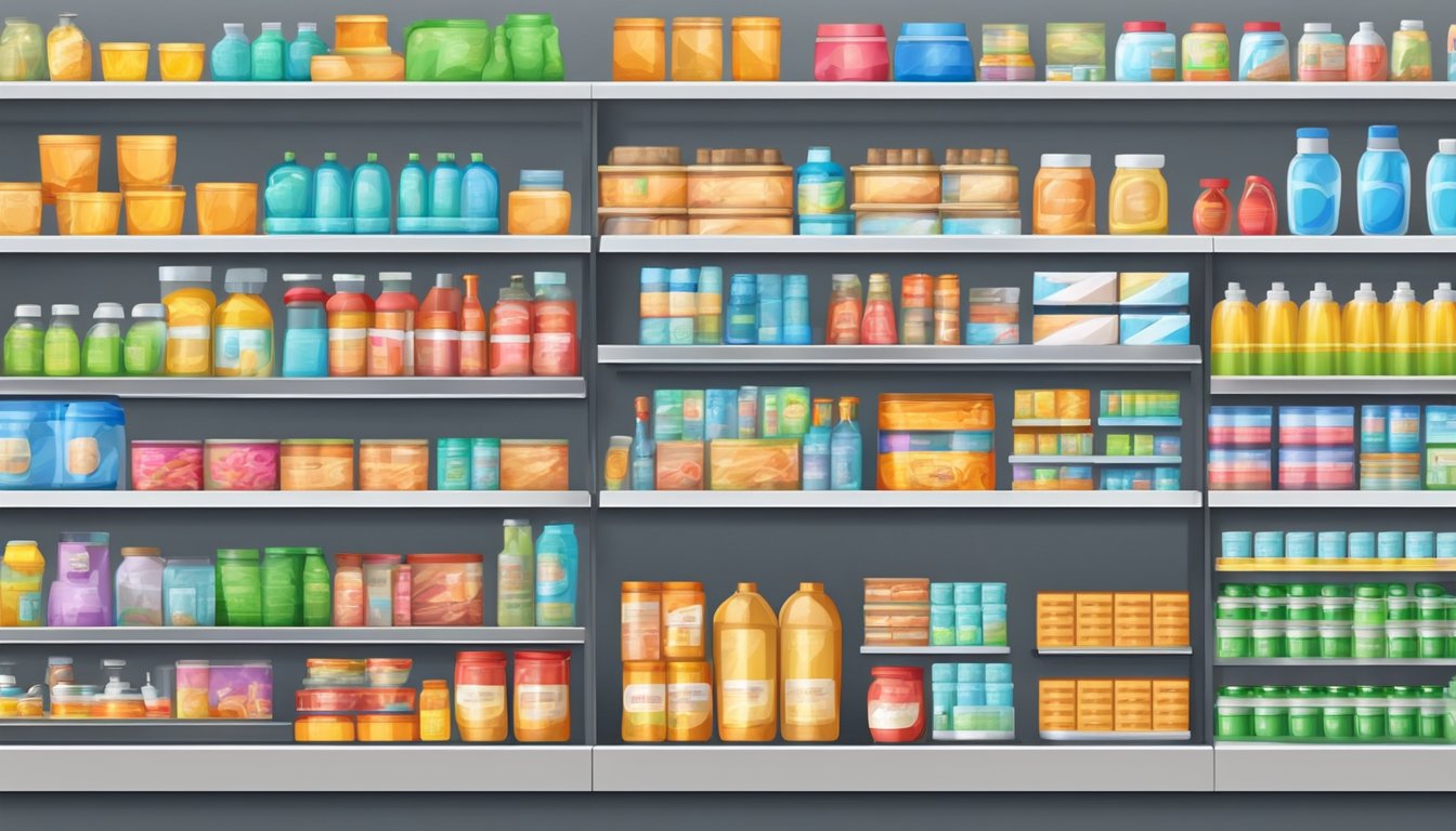 Shelves stocked with generic products in a discount store