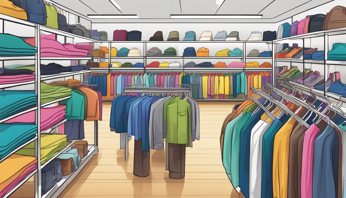 A colorful array of budget-friendly clothing racks and shelves in a bustling American retail store