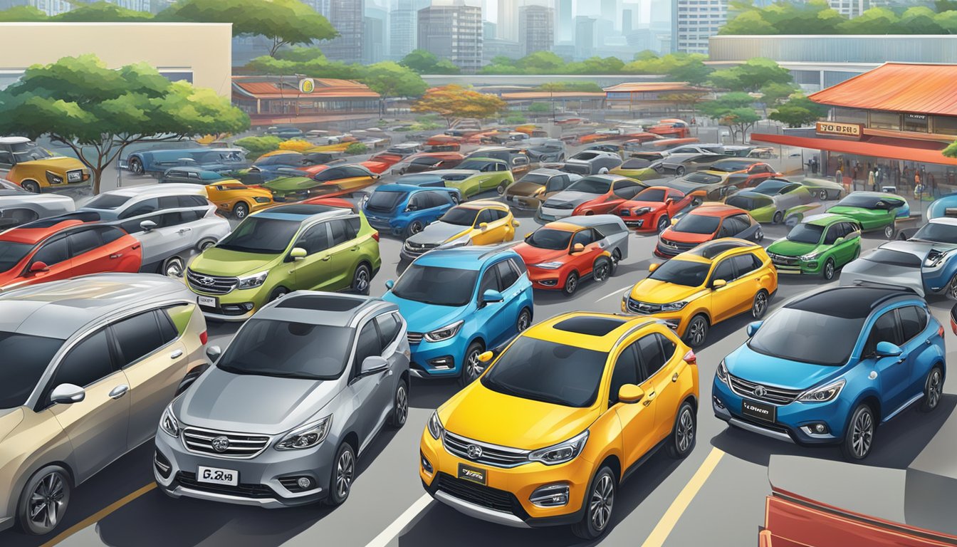 Several Chinese car brands showcased in a busy Philippines market