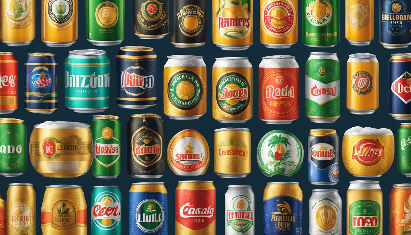 Major beer brands logos displayed in a bustling Vietnamese market