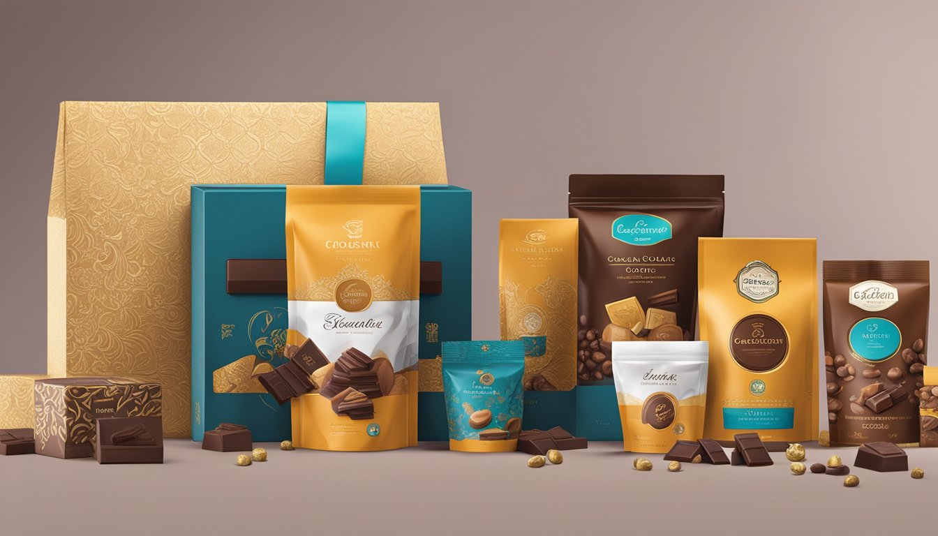 A table adorned with gourmet and premium chocolate brands that start with the letter "G" displayed in decadent packaging