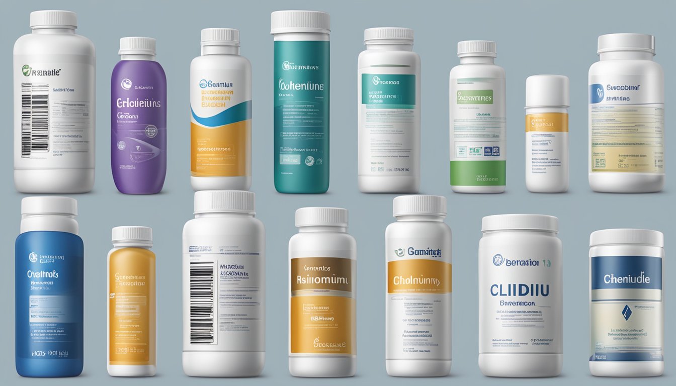 A collection of pharmaceutical packaging displaying various brand names for clidinium bromide