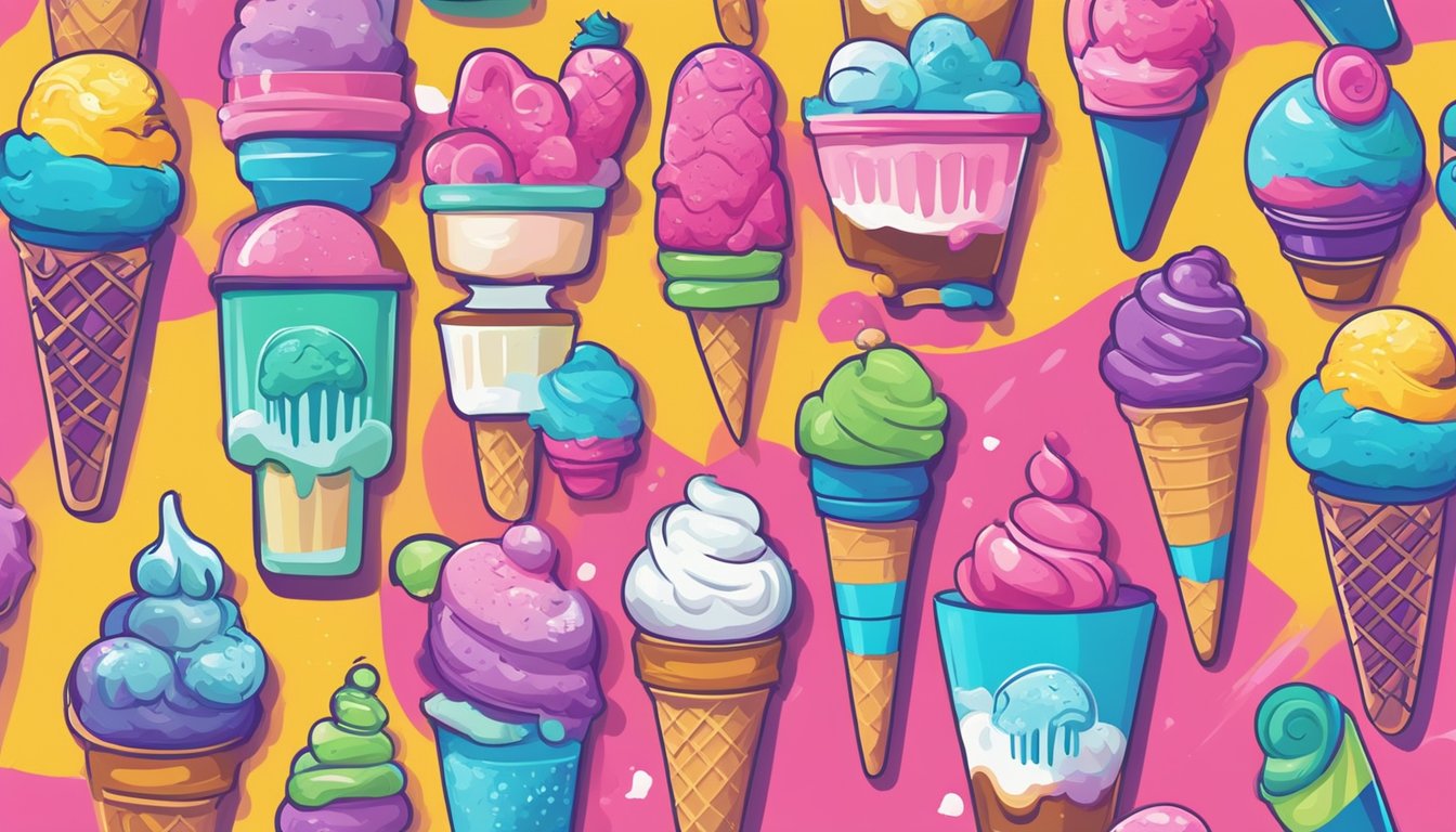 Colorful ice cream logos on a vibrant background with text "Frequently Asked Questions biggest ice cream brands" prominently displayed