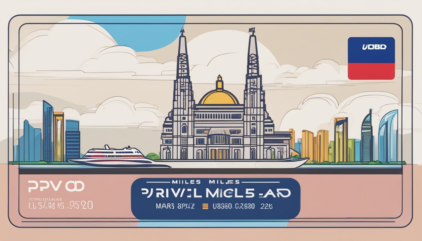 The UOB PRVI Miles Card features a sleek design with the card name and logo prominently displayed. The background could include iconic Singapore landmarks to add context