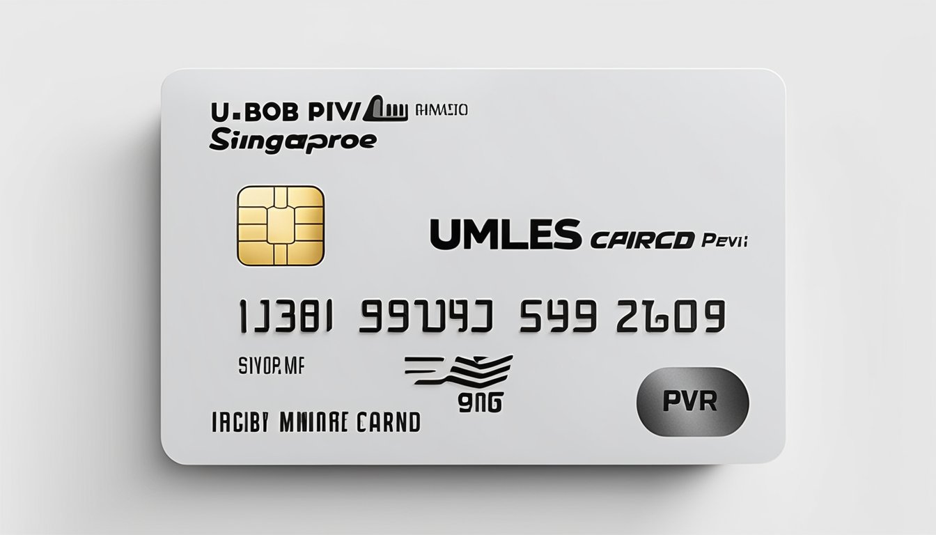 A sleek credit card sits on a white background, with the words "UOB PRVI Miles Card Singapore" printed in bold, black lettering