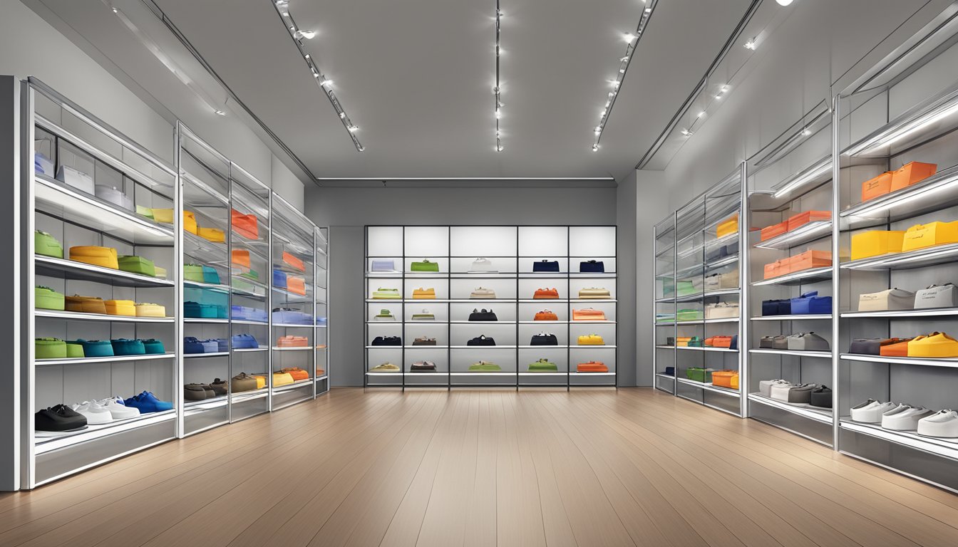 A lineup of Kering Group brands displayed on shelves with their logos prominently featured