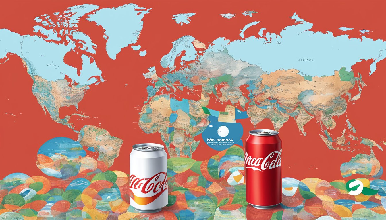 A red Coca-Cola can stands alongside a McDonald's logo, both surrounded by a world map, representing their global brand identity partnership