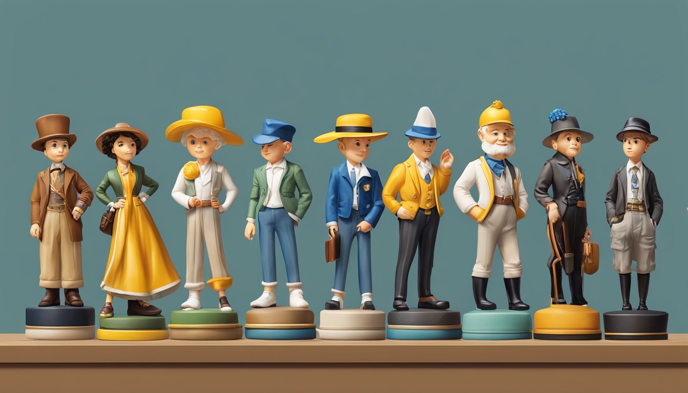 A display of collectible figurines from various brands, showcasing the evolution of styles and themes over time