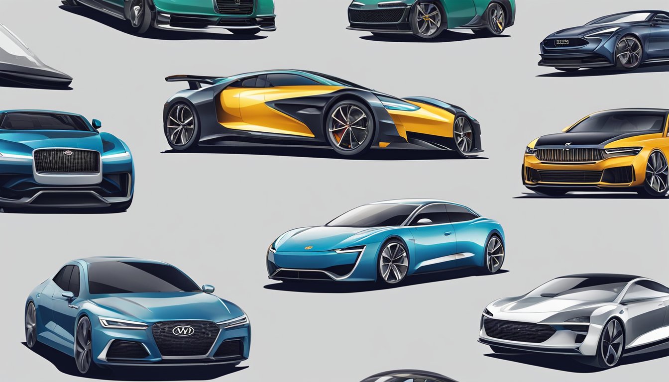 Popular car brands compete in a dynamic industry, with sleek vehicles and cutting-edge technology. The scene is filled with energy and excitement as the brands strive for dominance