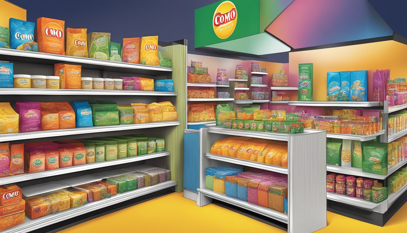 A colorful, vibrant display of Como brand products arranged in an inviting and eye-catching manner